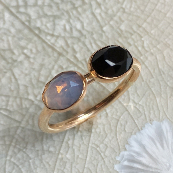 Birthstones ring, custom family ring, stacking ring, Mothers ring, Gold Filled ring, onyx opalite gemstone ring - Two of a Kind R2575