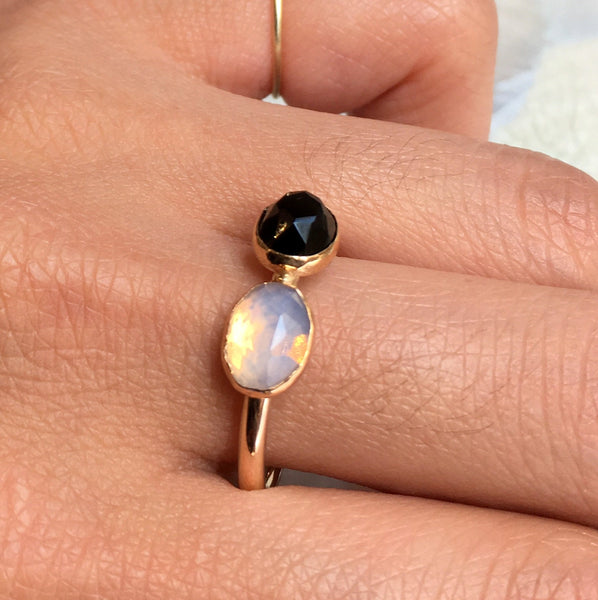 Birthstones ring, custom family ring, stacking ring, Mothers ring, Gold Filled ring, onyx opalite gemstone ring - Two of a Kind R2575