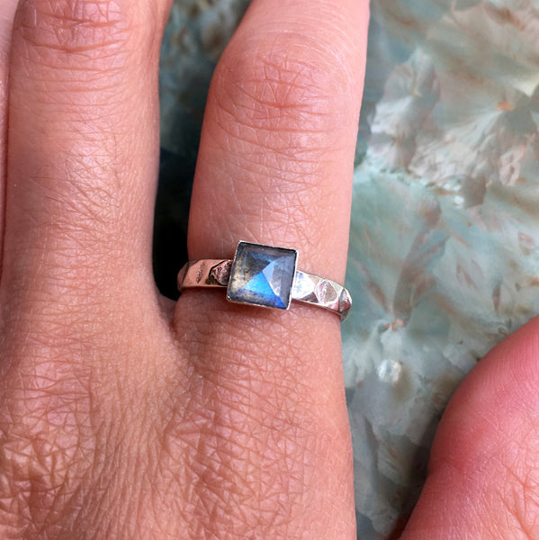 Labradorite ring, square stone ring, stacking ring, personalised ring, sterling silver ring, dainty ring, silver ring - Long Night R2577