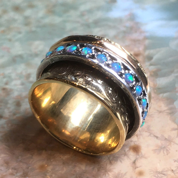 Blue opals boho ring