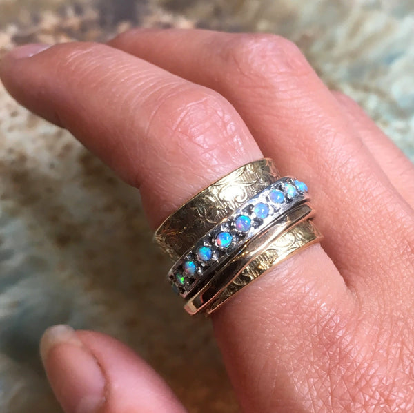 Blue opals Spinner brass ring