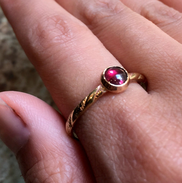 Garnet ring, January birthstone ring, Solid Gold engagement ring, stacking ring, 14K ring, dainty engagement ring - Truly happy RG2502-4MM