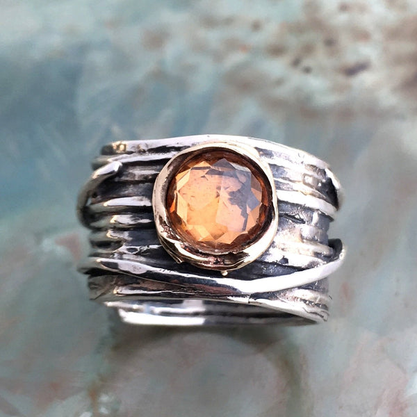 Gold Silver Ring, Champagne quartz Gemstone ring, Silver Rose Gold Ring, Engagement Ring, two tones ring - Imagine life in peace 2 R1505G