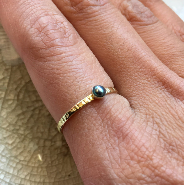 Black pearl gold ring, birthstone Gold ring, solid gold ring, delicate engagement ring, dainty ring, gemstone ring - Easy Lover RG2503