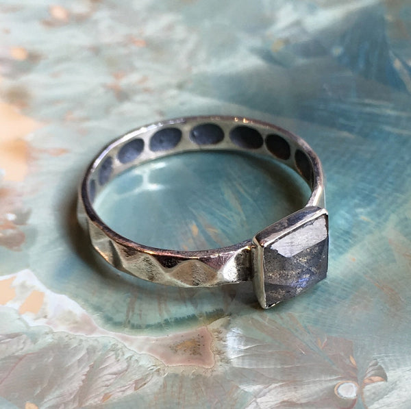 Labradorite ring, square stone ring, stacking ring, personalised ring, sterling silver ring, dainty ring, silver ring - Long Night R2577