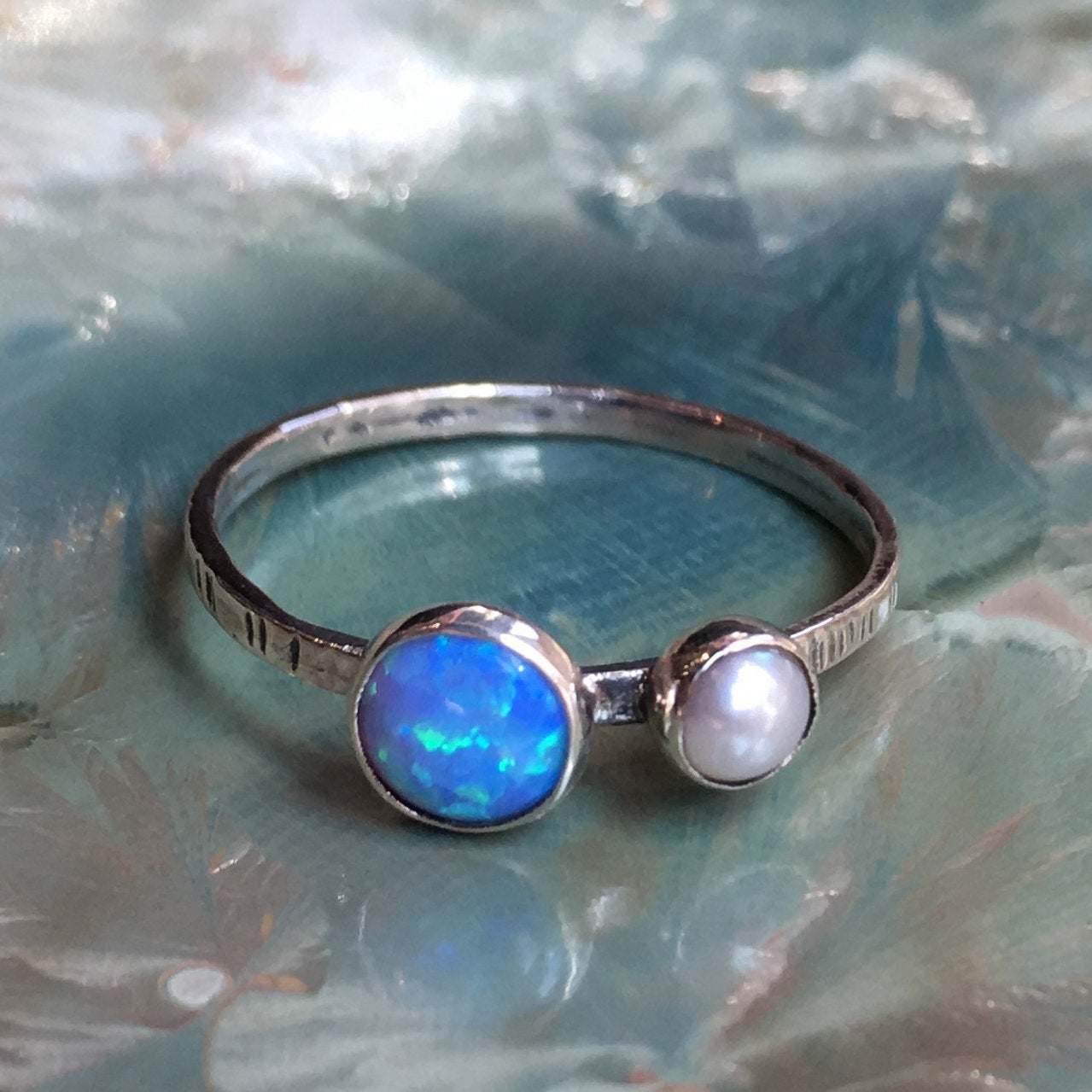 Opal pearl ring, birthstones ring, stacking ring, personalised ring, sterling silver ring, dainty ring, silver ring - Golden Shadows R2578