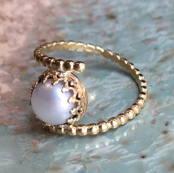 Gold Filled brass ring, pearl ring, birthstone ring, stacking ring, personalised ring, dainty pearl ring, stone ring - Pure Look R2579