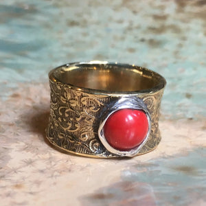 Coral wide silver ring