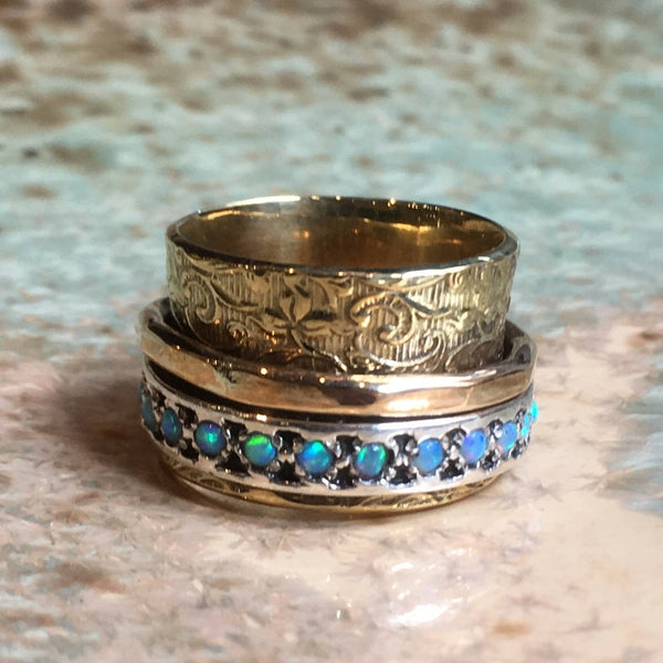Blue opals wide ring
