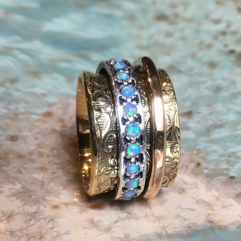 Blue opals spinner ring