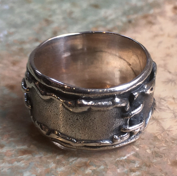 Mens ring, wide silver ring, biker ring, rustic band, Silver wedding band, mens Band, wide ring, silver men ring - High Mountain R1635
