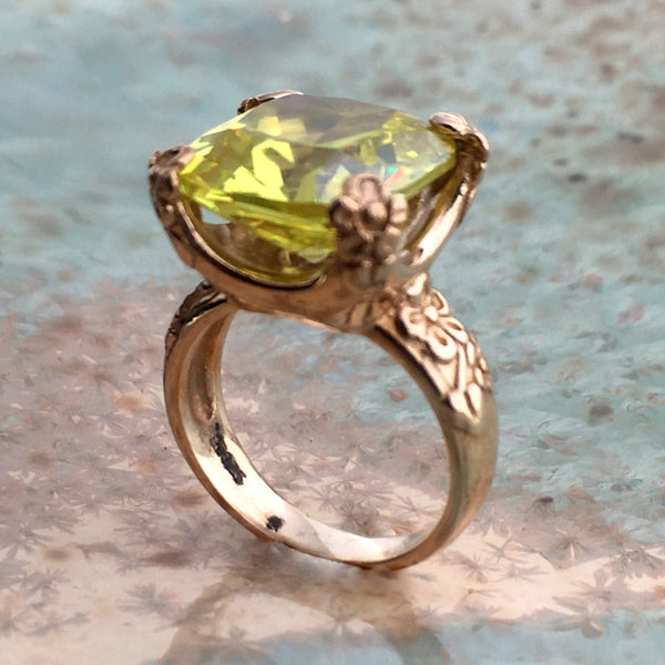 Garnet ring, Gemstone ring, boho ring, Golden brass Ring, engagement ring, statement botanical ring, cushion cut - Hello spring RK2272-1