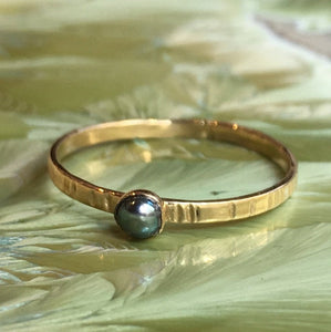 Black pearl gold ring, birthstone Gold ring, solid gold ring, delicate engagement ring, dainty ring, gemstone ring - Easy Lover RG2503