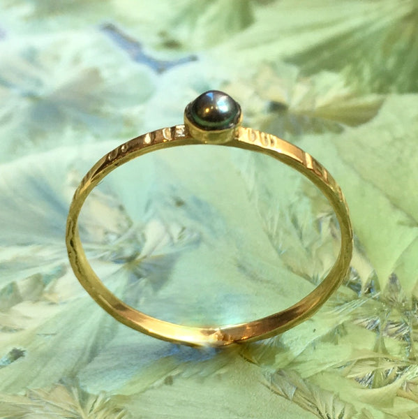 Black pearl gold ring, birthstone Gold ring, solid gold ring, delicate engagement ring, dainty ring, gemstone ring - Easy Lover RG2503