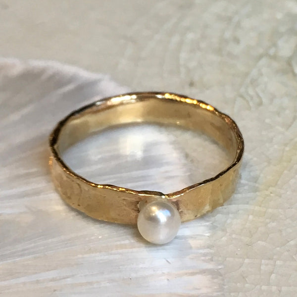 Pearl ring, Golden Brass ring, June birthstone ring, stacking ring, personalised ring, dainty ring, tiny stone ring - Tiny Love RK2581