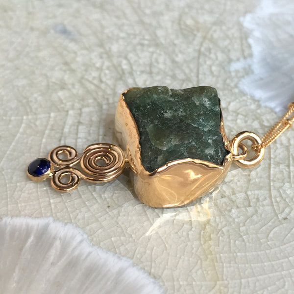 green Apatite pendant, large goldfilled necklace