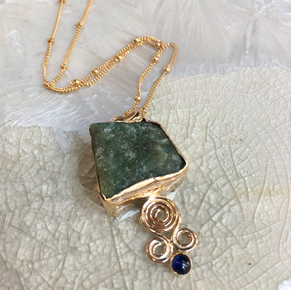Apatite raw stone pendant goldfilled necklace