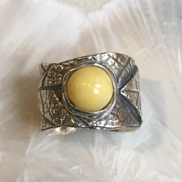 Yellow agate leaf ring - A Simple day R2615