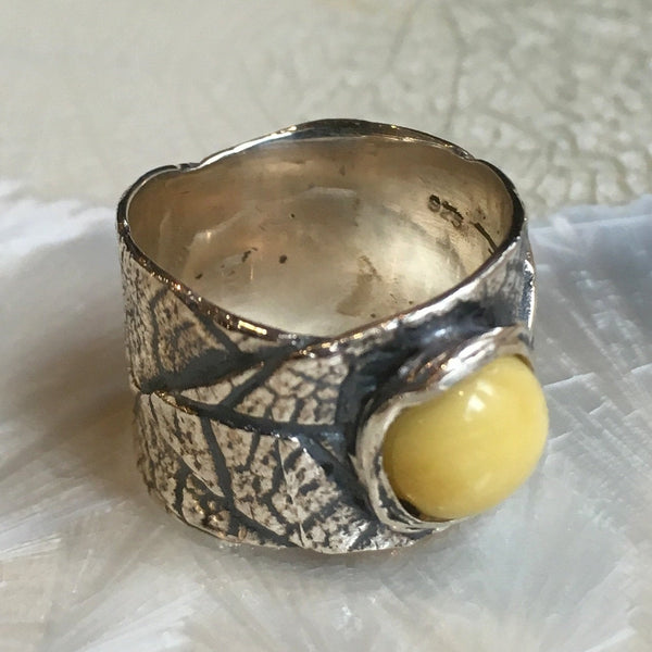 Yellow agate leaf ring - A Simple day R2615