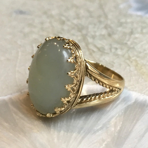 Jade ring, Gemstone ring, Golden brass ring, statement ring, cocktail ring, crown ring, birthstone ring, boho ring - My first love RK2058