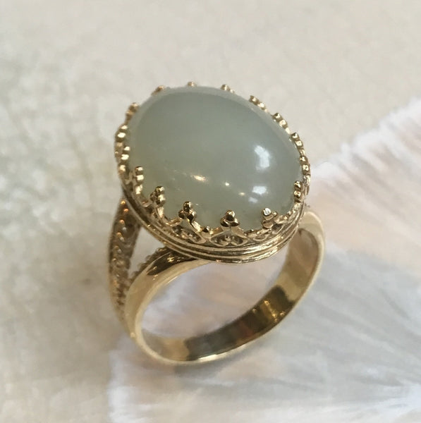 Jade ring, 14k Gemstone ring, Solid Gold ring, statement ring, cocktail ring, crown ring, birthstone ring, boho ring - My first love RG2058