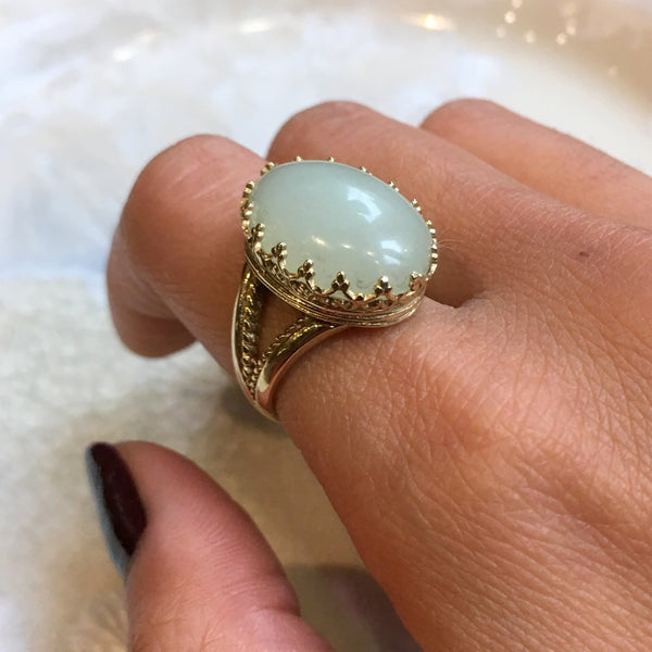 Jade ring, Gemstone ring, Golden brass ring, statement ring, cocktail ring, crown ring, birthstone ring, boho ring - My first love RK2058