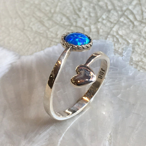 Opal ring, birthstone ring, heart ring, personalised ring, sterling silver ring, dainty ring, silver heart, valentines ring - Hey babe R2590