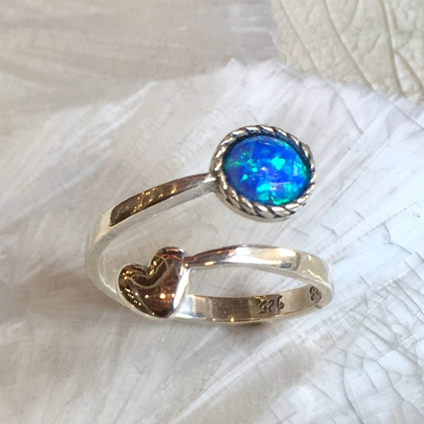Opal ring, birthstone ring, heart ring, personalised ring, sterling silver ring, dainty ring, silver heart, valentines ring - Hey babe R2590