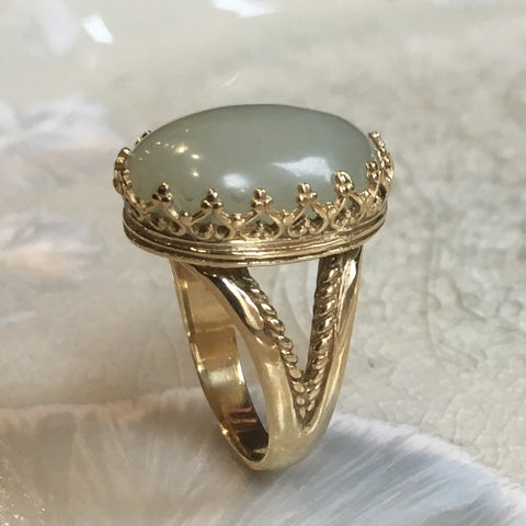 Jade ring, Gemstone ring, Golden brass ring, statement ring, cocktail ring, crown ring, birthstone ring, boho ring - My first love RK2058