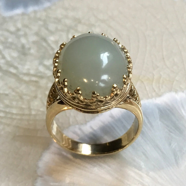 Jade ring, Gemstone ring, Golden brass ring, statement ring, cocktail ring, crown ring, birthstone ring, boho ring - My first love RK2058