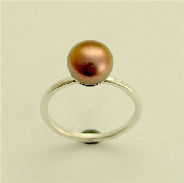 Black Pearl Ring, bronze pearl ring, fresh water pearl ring, single pearl ring, statement ring - Young love R1533-2