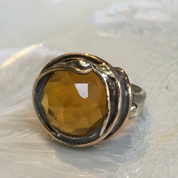 Yellow topaz ring, Citrine ring, Gemstone ring, sterling silver ring, birthstone statement ring, cocktail ring - The green party R1470-15