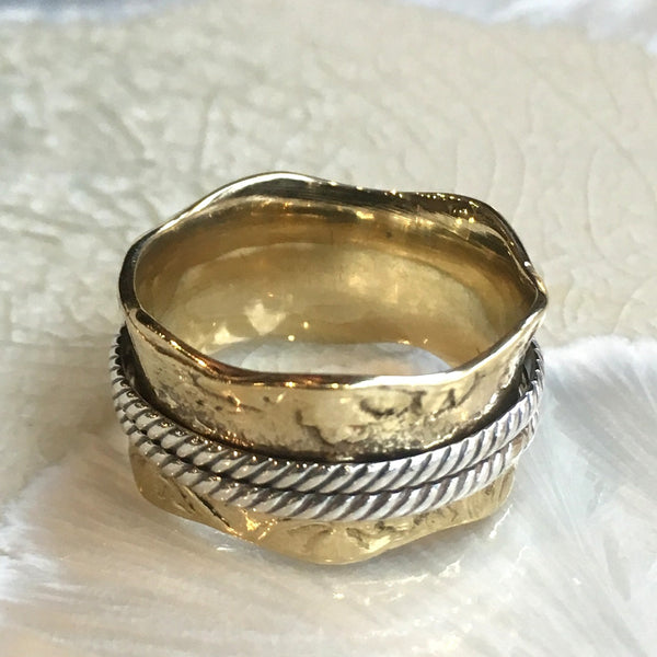 Wedding band, brass silver ring, silver gold ring, woodland ring, wavy ring, statement ring, Wide ring, unisex band - Special moment RK2583
