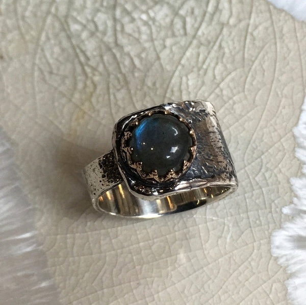 Labradorite ring, Crown Ring, silver gold ring, statement ring, gemstone ring,  organic filigree ring, cocktail ring - I choose you R2601