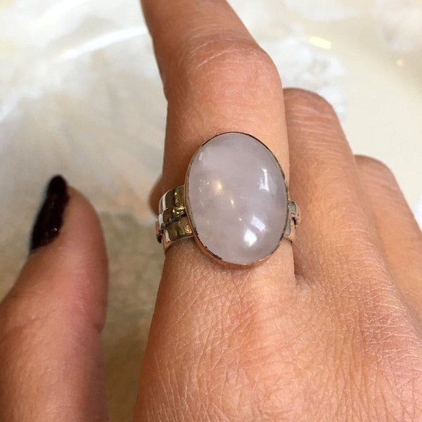 Silver gold ring, gemstone ring, Rose quartz ring, statement ring, Cocktail Ring, sterling silver ring, bohemian jewelry  - Soft Love R2602