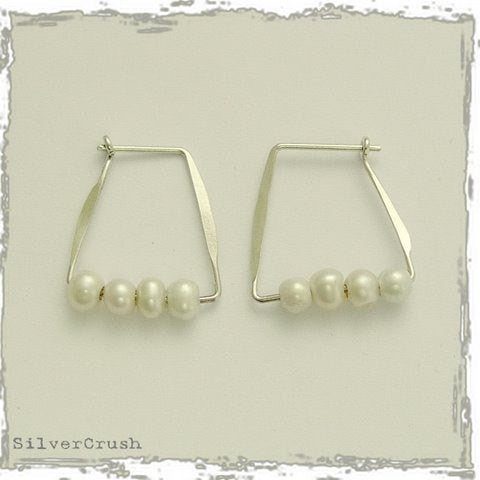 Sterling silver earrings, geometric earrings, hoop earrings, white pearl earrings, June birthstone earrings, casual earrings - Sublime E2110