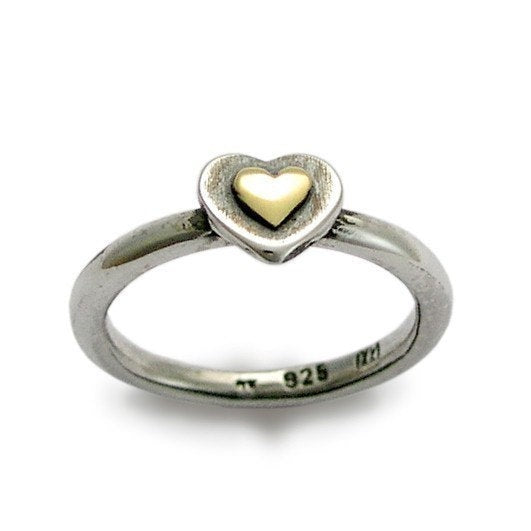 Valentines Ring, sterling silver engagement ring, yellow gold ring, gold heart ring, two-tone ring, simple ring - Valentines. R1382AC