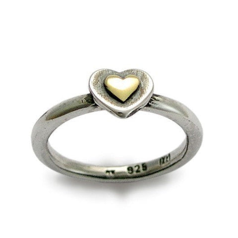 Valentines Ring, sterling silver engagement ring, yellow gold ring, gold heart ring, two-tone ring, simple ring - Valentines. R1382AC