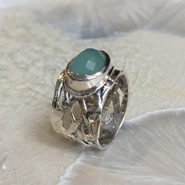 Jade ring, boho ring, Braided band, wide unisex band, simple band, Sterling Silver ring, hippie ring, gypsy ring - Endless night R1345A