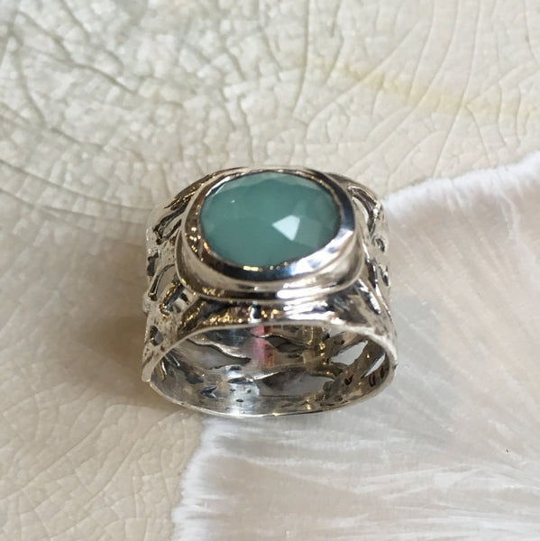 Jade ring, boho ring, Braided band, wide unisex band, simple band, Sterling Silver ring, hippie ring, gypsy ring - Endless night R1345A
