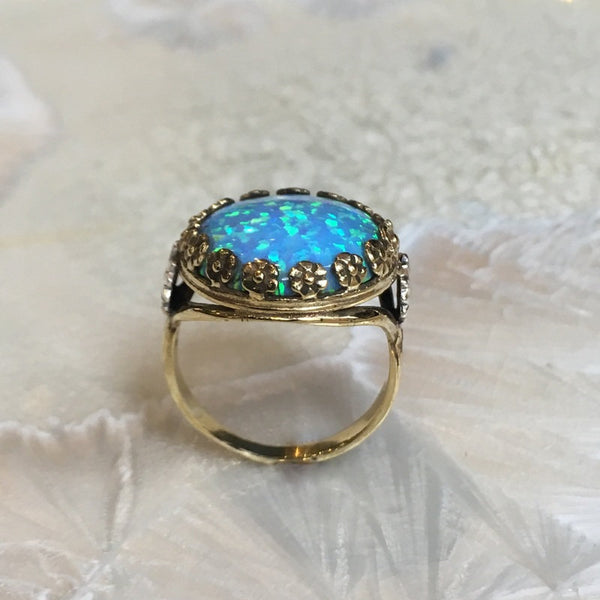 Opal ring, gemstone ring, birthstone ring, flowers ring, Engagement ring, Brass silver ring, cocktail statement ring - To the moon RK2123