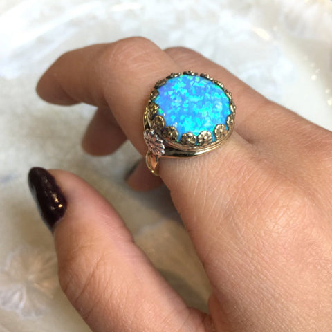 Opal ring, gemstone ring, birthstone ring, flowers ring, Engagement ring, Brass silver ring, cocktail statement ring - To the moon RK2123