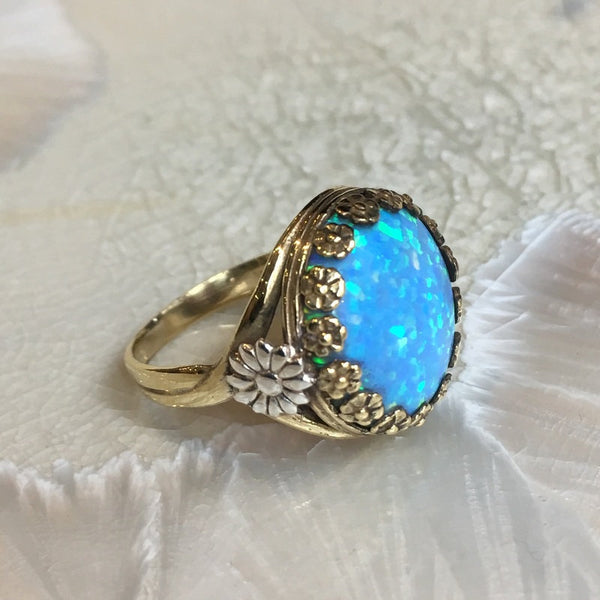 Opal ring, gemstone ring, birthstone ring, flowers ring, Engagement ring, Brass silver ring, cocktail statement ring - To the moon RK2123