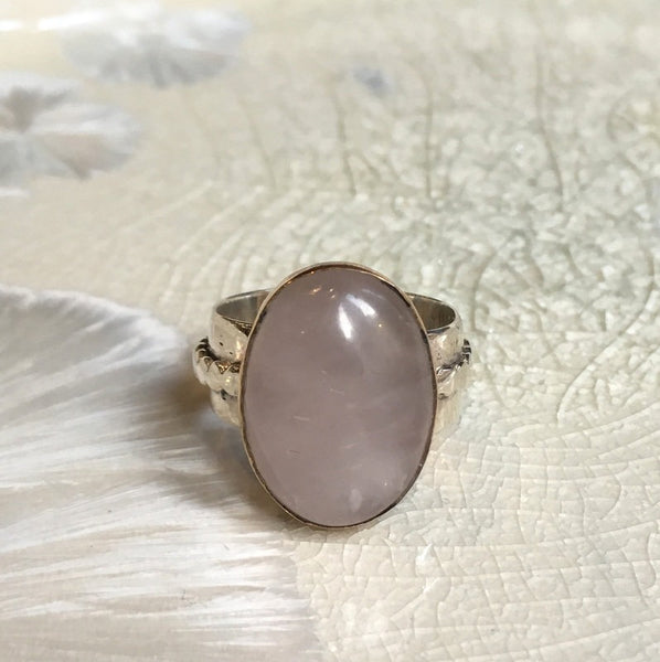 Silver gold ring, gemstone ring, Rose quartz ring, statement ring, Cocktail Ring, sterling silver ring, bohemian jewelry  - Soft Love R2602