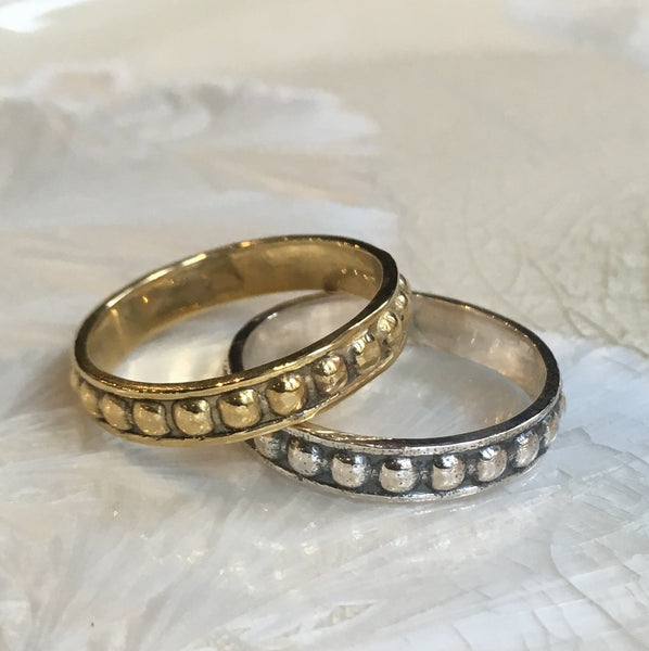 Set of two Minimal Bands, Dotted brass ring, Stacking silver Ring, Skinny Rings, Stackable bands, wedding band - The couple R2603X2