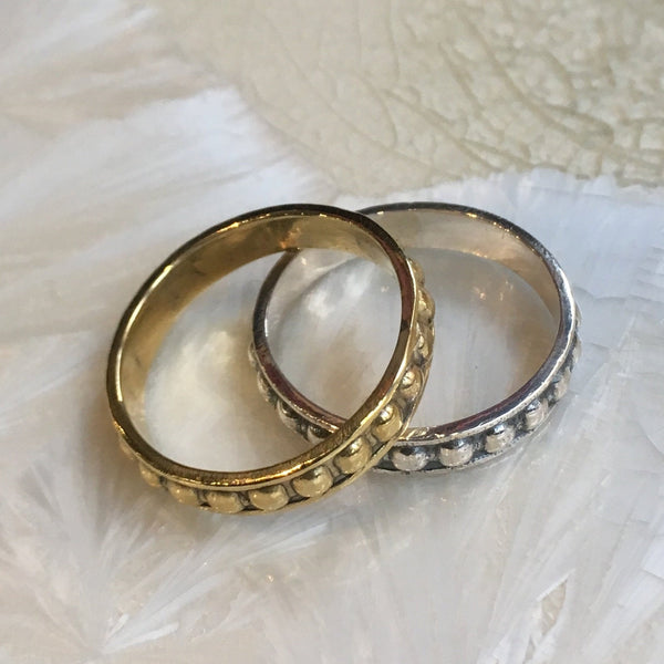 Set of two Minimal Bands, Dotted brass ring, Stacking silver Ring, Skinny Rings, Stackable bands, wedding band - The couple R2603X2