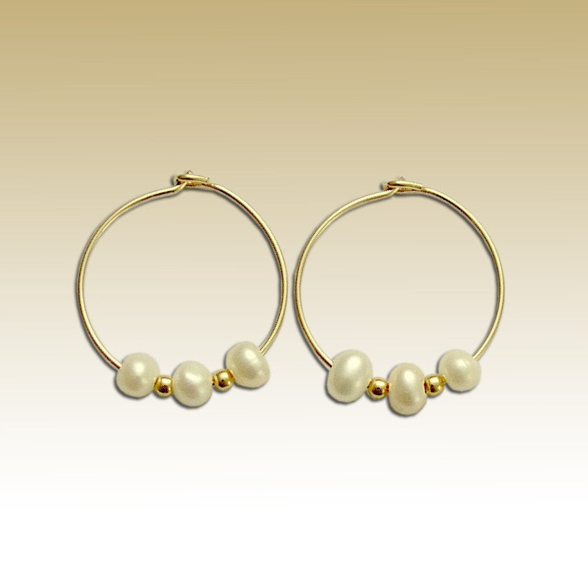 Fresh Water Pearl Earrings, Gold Filled Earrings, bridal earrings, Pearl Hoop Earrings, dainty Earrings, little hoops - Take a moment E90005