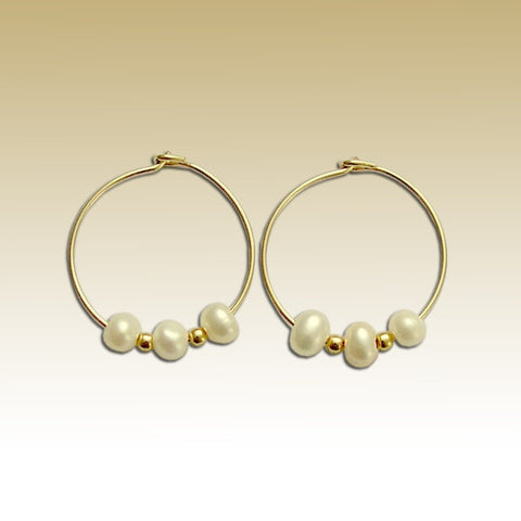 Fresh Water Pearl Earrings, Gold Filled Earrings, bridal earrings, Pearl Hoop Earrings, dainty Earrings, little hoops - Take a moment E90005