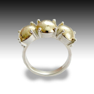 Silver gold ring, statement ring, elegant ring, Victorian ring, prongs ring, yellow gold ring, gold balls ring, twotone - Best in show R1538