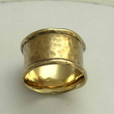 Solid gold ring, yellow gold ring, Mens and Womens wedding ring, unisex band, hammered wide band, matte gold band - Feel of love RG1076